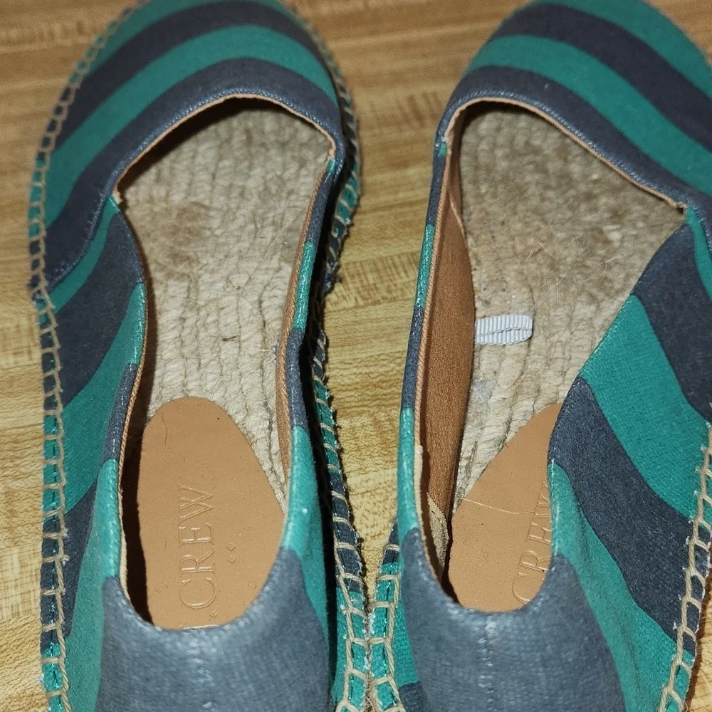 J. CREW Striped Canvas Slip on Espadrille Flats - Blue and Teal, size 10